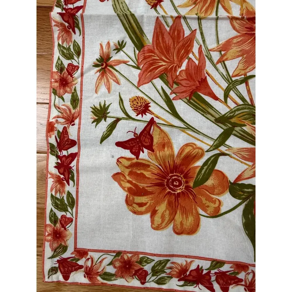 April Cornell Orange‎ Floral Cotton Cloth Napkin Dishcloth Tea Towel Cottagecore